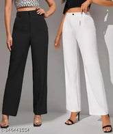 White Lycra bell bottom trousers pack of 2 for women, solid net pattern, full length, various sizes available from S to XXL
